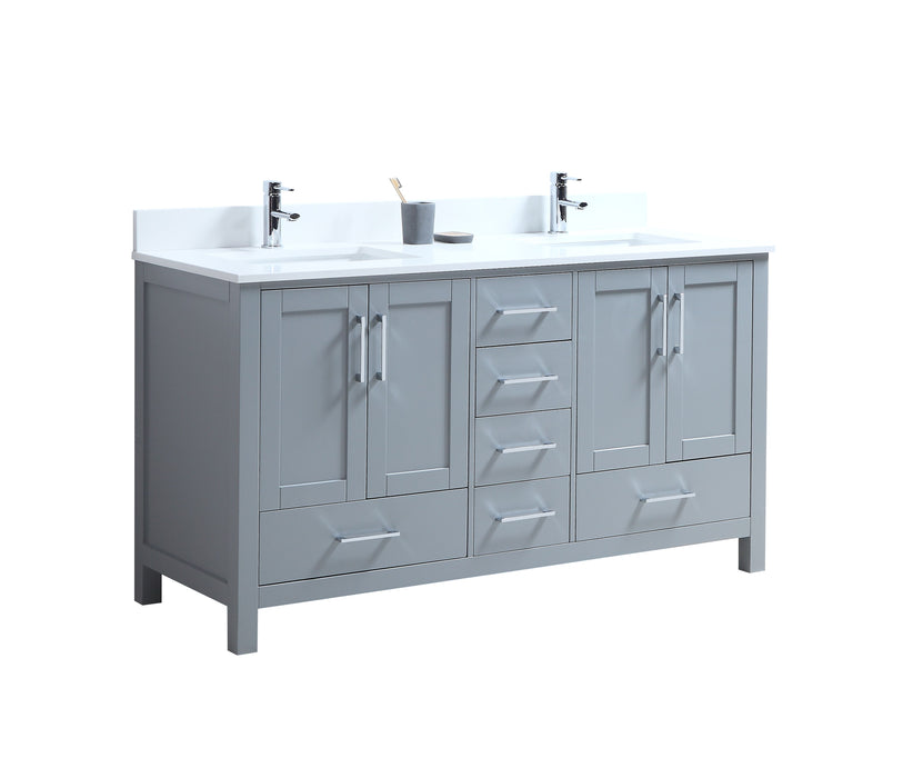 CCS201 - 60" GREY, Double Sink, Floor Standing Modern Bathroom Vanity ,Pure White Quartz Countertop, Chrome Hardware.
