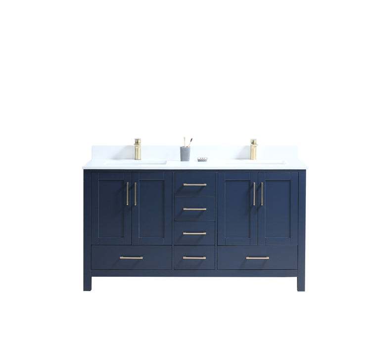CCS201 - 60" Navy Blue, Double Sink, Floor Standing Modern Bathroom Vanity, PURE WHITE QUARTZ Countertop