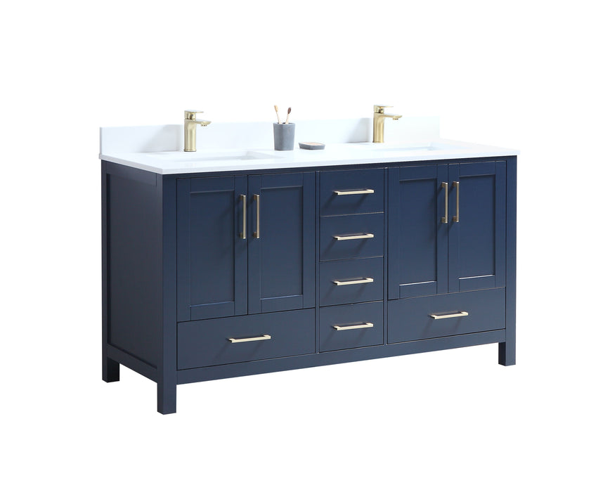 CCS201 - 60" Navy Blue, Double Sink, Floor Standing Modern Bathroom Vanity, PURE WHITE QUARTZ Countertop