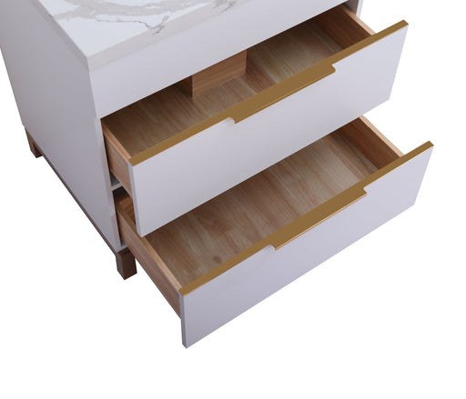 TURIN - 30" WHITE, Solid Wood Floor Standing Modern Bathroom Vanity, Calcatta Quartz Countertop, Bronze Hardware - Construction Commodities Supply Inc.