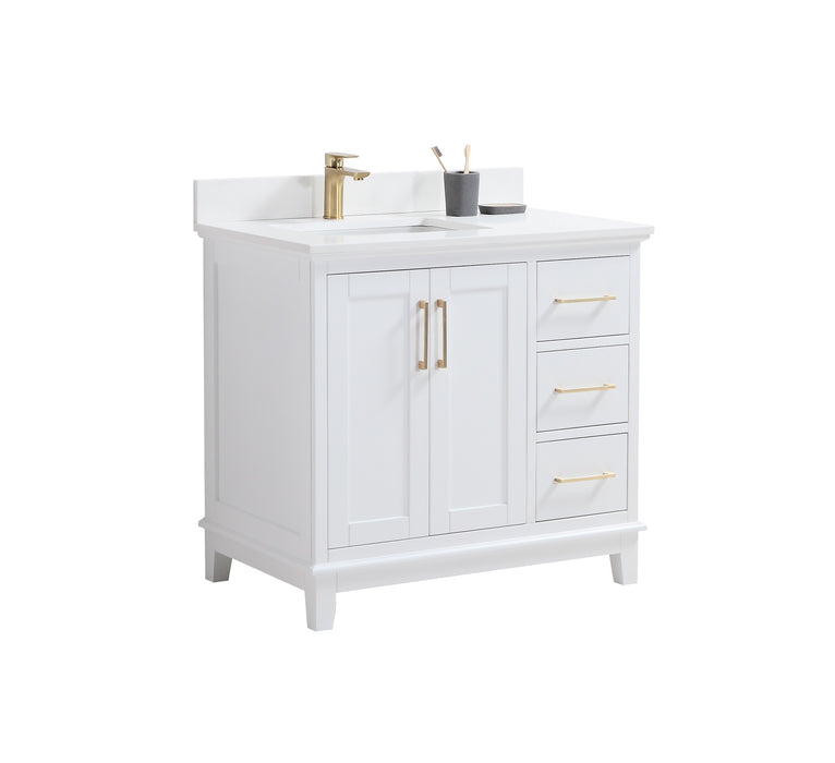 CCS501 - 36" White, Floor Standing Modern Bathroom Vanity, White Quartz Countertop