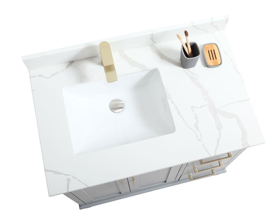 CCS501 - 36" GREY, Floor Standing Bathroom Vanity, Calcatta Quartz Countertop, Brushed Gold Hardware