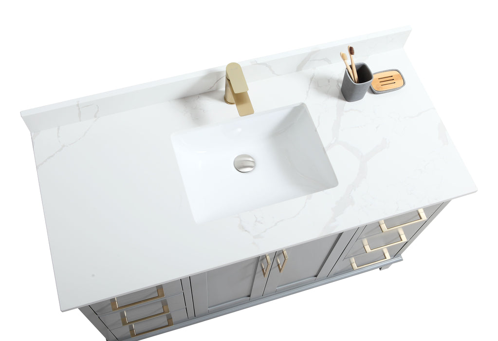 CCS501 - 48" GREY, Floor Standing Modern Bathroom Vanity, Calcatta Quartz Countertop, Brushed Gold Hardware