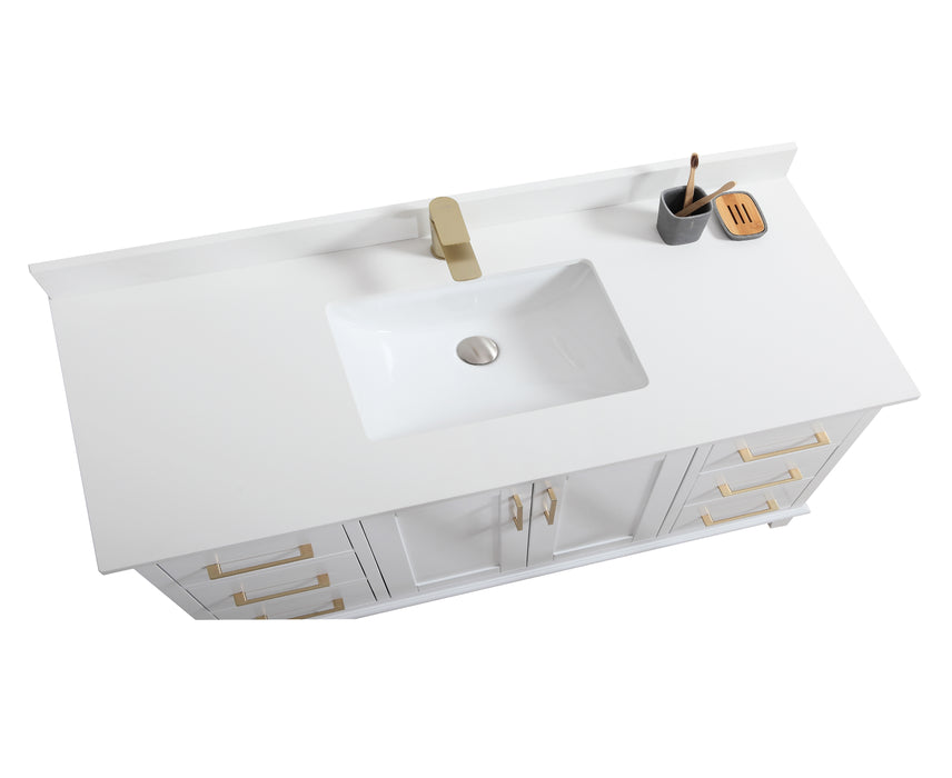 CCS501 - 60" White, Single Sink, Floor Standing Modern Bathroom Vanity ,Pure White Quartz Countertop