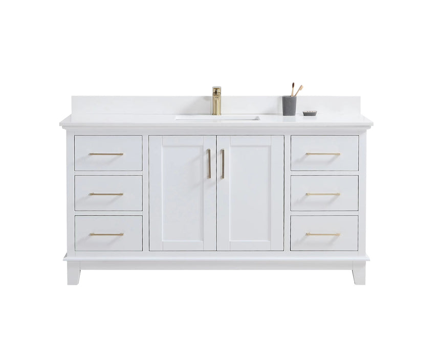 CCS501 - 60" White, Single Sink, Floor Standing Modern Bathroom Vanity ,Pure White Quartz Countertop