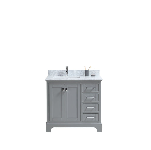 CCS601 - 36" Grey, Floor Standing Modern Bathroom Vanity, Marble Countertop, Chrome Hardware - Construction Commodities Supply Inc.