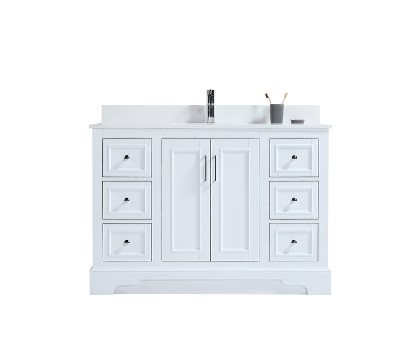 CCS601 - 48" White, Floor Standing Modern Bathroom Vanity, Calcatta Quartz Countertop, Chrome Hardware - Construction Commodities Supply Inc.