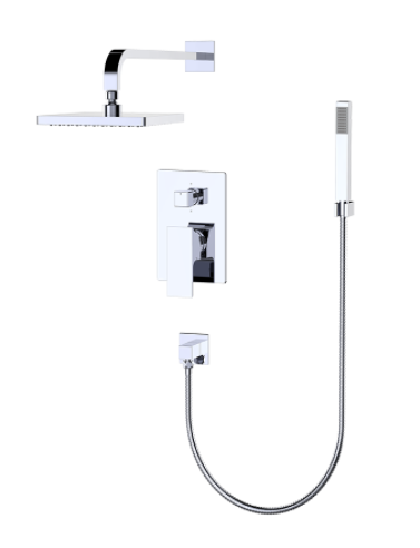 " FLUID- QUAD" , Chrome Shower set with Handheld, 8" Square Shower Head