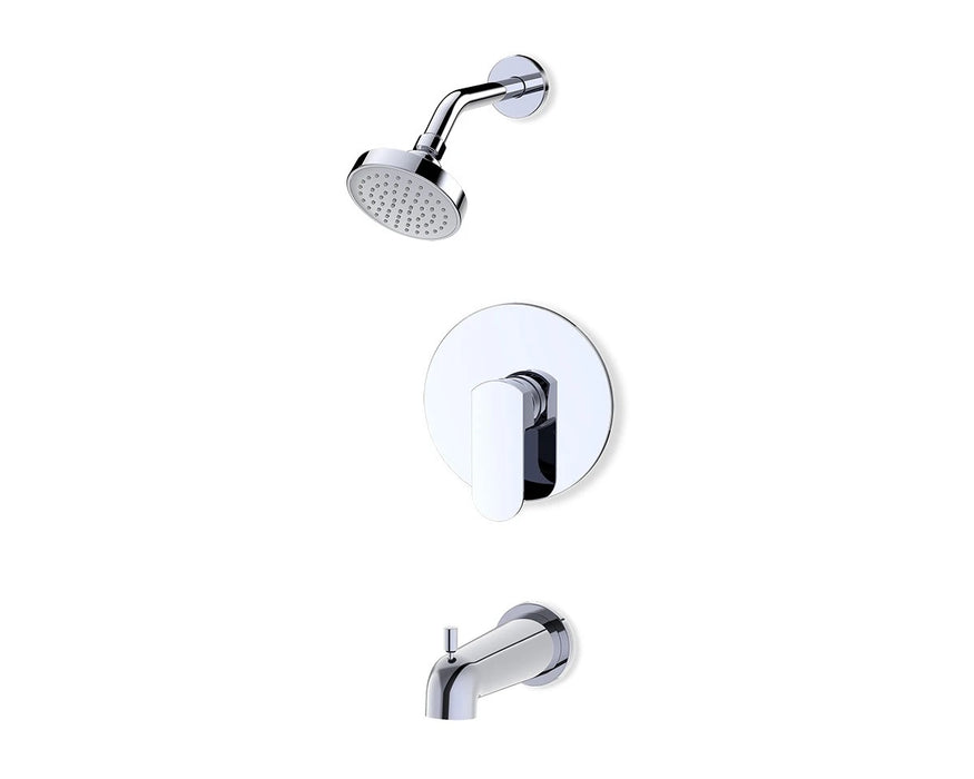 FLUID- Wisdom Curved Diverting Tub Spout & 4” Shower+ Control valve  , Chrome