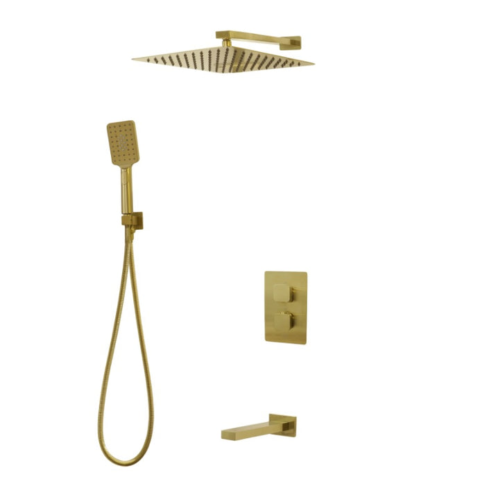 KODAEN-F57123,Three Way Thermostatic Balance, Square , Brushed Gold shower set.