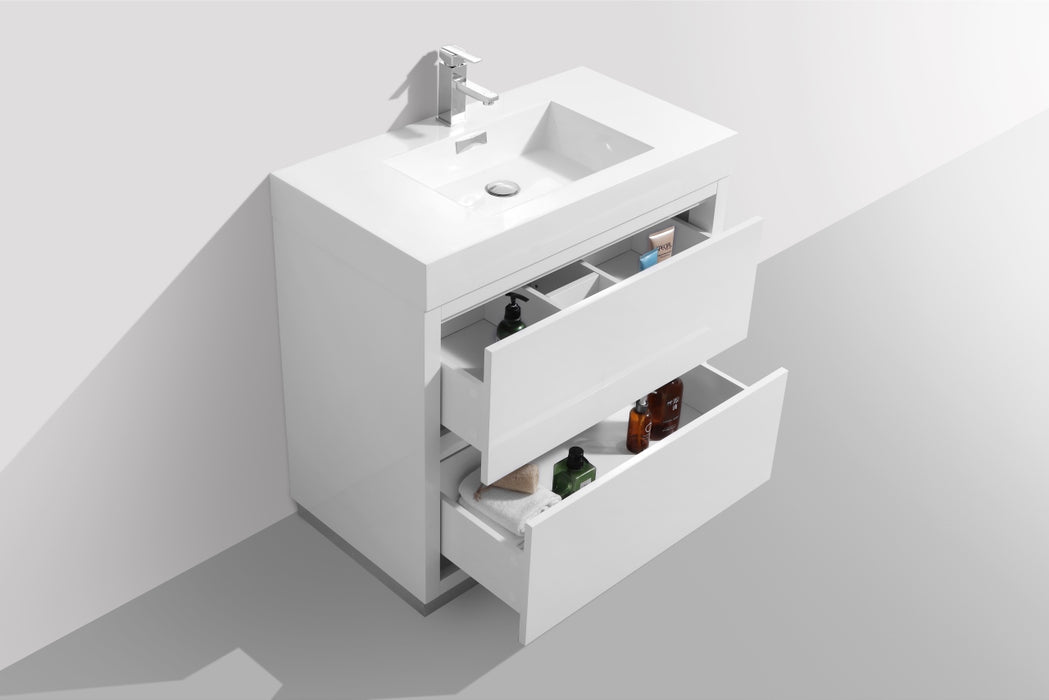BLISS- 36" High Gloss White, Floor Standing Modern Bathroom Vanity - Construction Commodities Supply Inc.