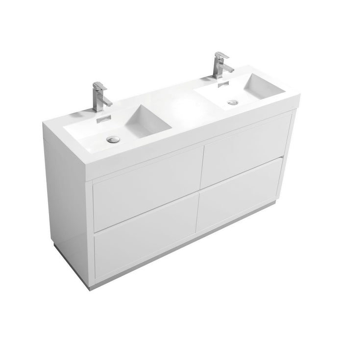 BLISS- 60" High Gloss White, Double Sink, Floor Standing Modern Bathroom Vanity - Construction Commodities Supply Inc.