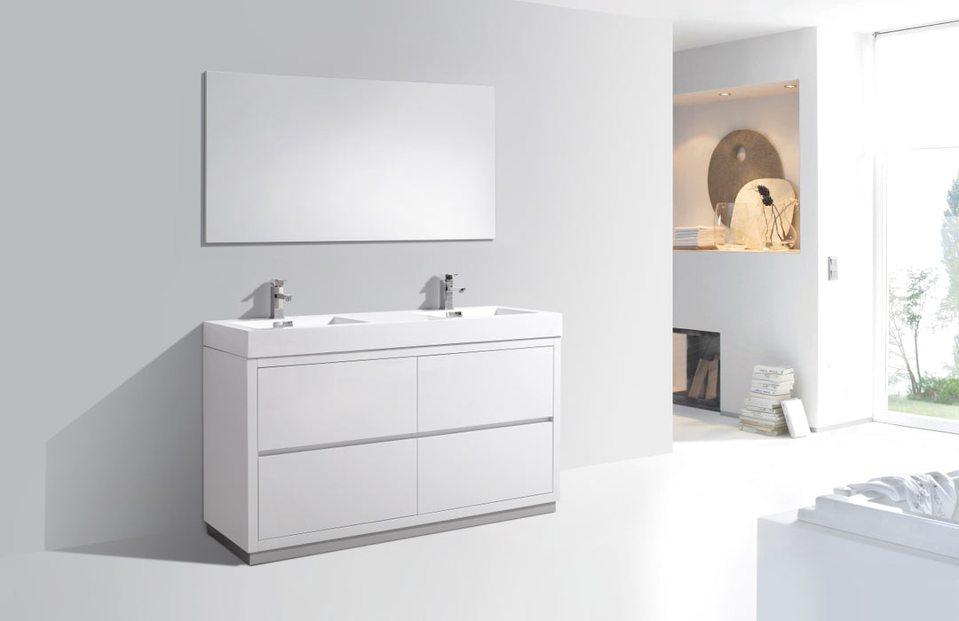 BLISS- 60" High Gloss White, Double Sink, Floor Standing Modern Bathroom Vanity - Construction Commodities Supply Inc.