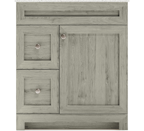 CABINETSMITH- 30" CANADIAN  Bathroom Vanity With White Quartz top, Left hand drawers ( 8 COLORS AVAILABLE )