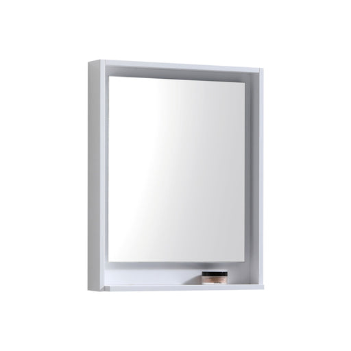BLISS- 24" Gloss White, Mirror With Wood Trim and Bottom Shelf - Construction Commodities Supply Inc.