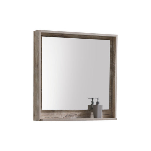 BLISS- 30" Nature Wood, Mirror With Wood Frame and Bottom Shelf - Construction Commodities Supply Inc.