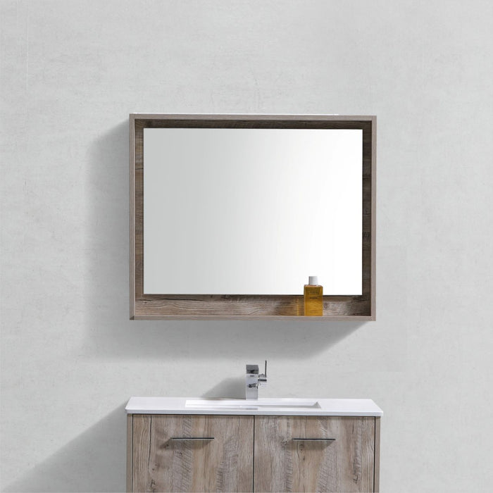 BLISS -36" NATURE WOOD  Mirror with Wood Frame & Bottom Shelf