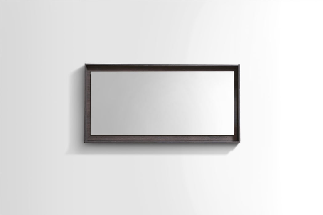 BLISS- 48" GREY OAK, Mirror With Wood Frame and Bottom Shelf