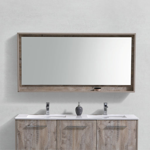 BLISS- 60" Nature Wood, Mirror With Wood Frame and Bottom Shelf - Construction Commodities Supply Inc.