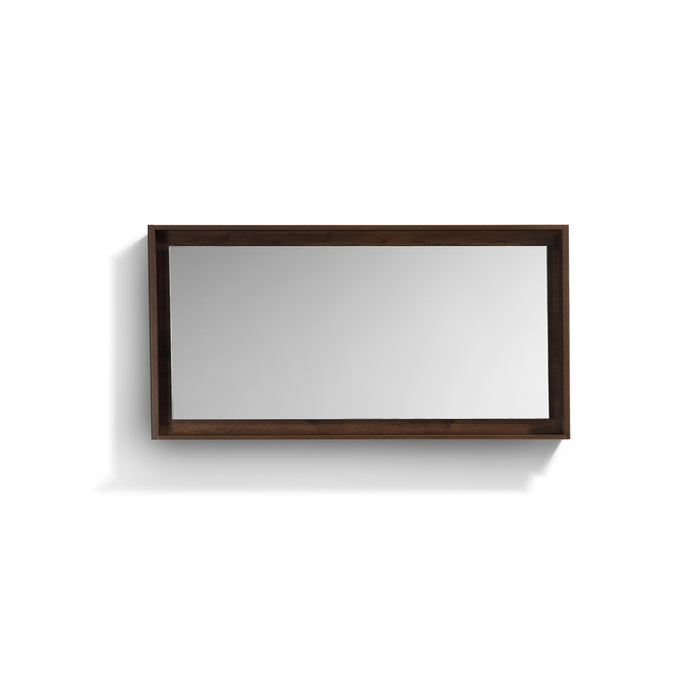 BLISS- 60" ROSEWOOD Mirror With Wood Frame and Bottom Shelf