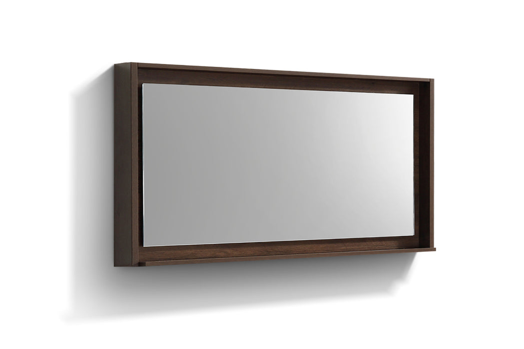 BLISS- 60" ROSEWOOD Mirror With Wood Frame and Bottom Shelf