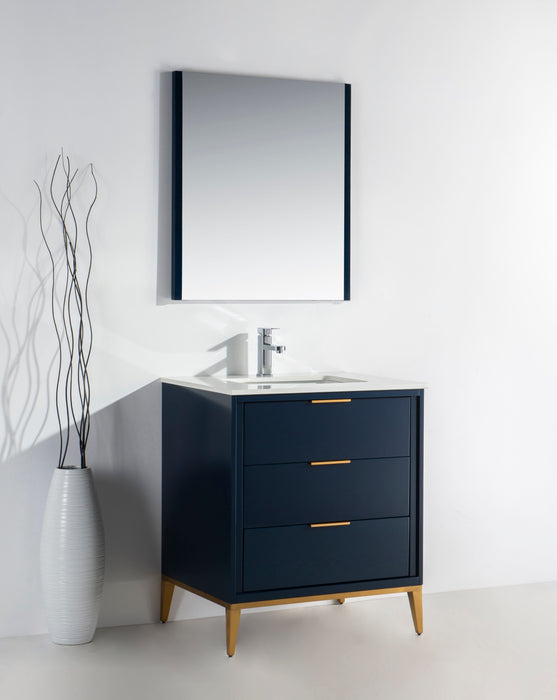KD99BL ,30″ GLOSS BLUE VANITY WITH QUARTZ COUNTER TOP