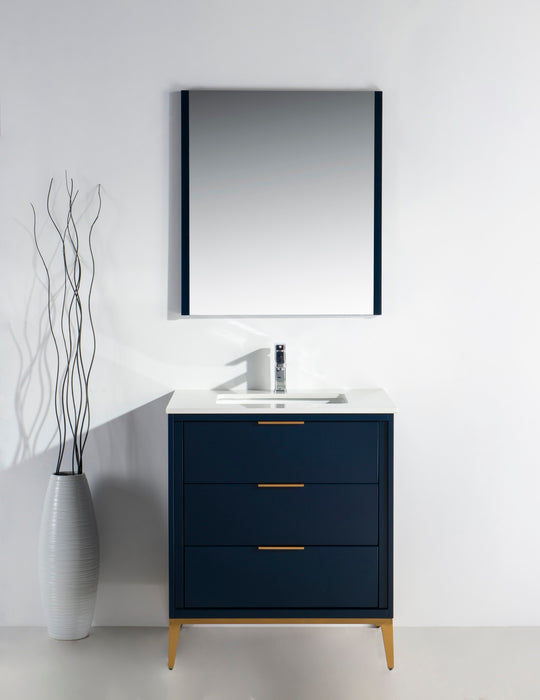 KD99BL ,30″ GLOSS BLUE VANITY WITH QUARTZ COUNTER TOP
