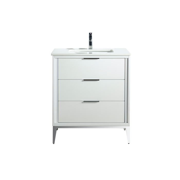 KD99GW ,30″ GLOSS WHITE VANITY WITH QUARTZ COUNTER TOP