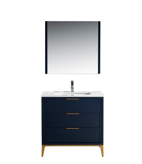 KD99BL ,36″ GLOSS BLUE VANITY WITH QUARTZ COUNTER TOP