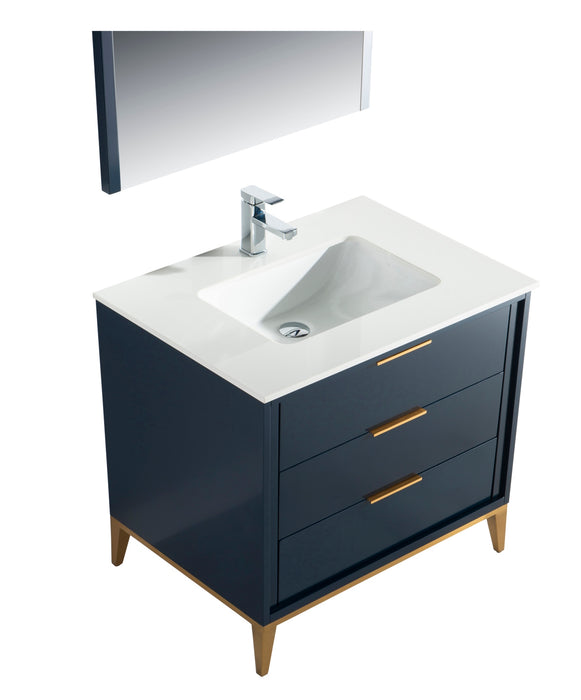 KD99BL ,36″ GLOSS BLUE VANITY WITH QUARTZ COUNTER TOP