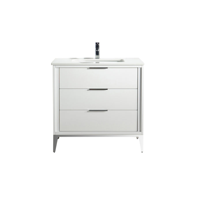 KD99GW ,36″ GLOSS WHITE VANITY WITH QUARTZ COUNTER TOP