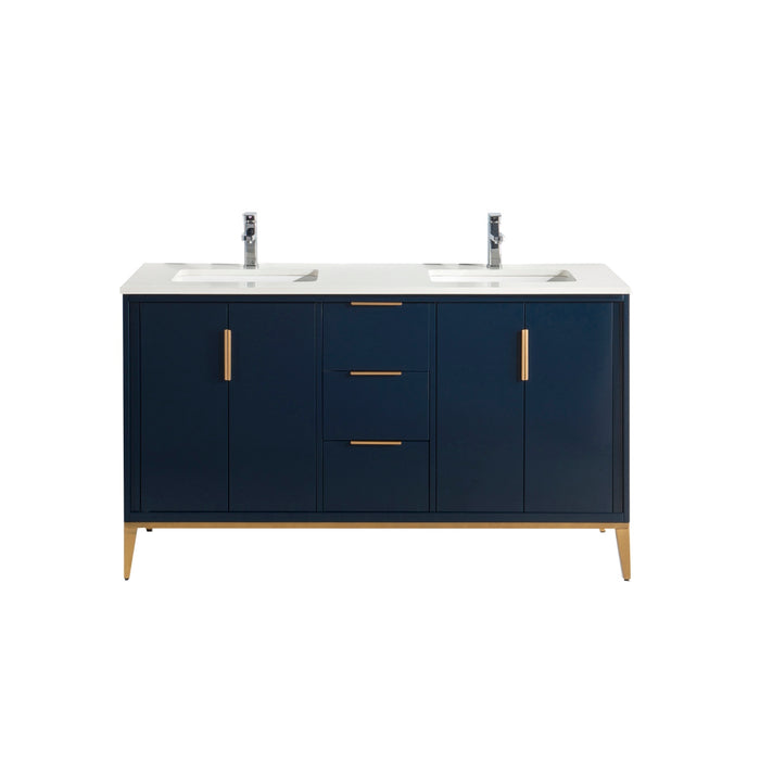 KD99BL ,60″ DOUBLE SINK, GLOSS BLUE VANITY WITH QUARTZ COUNTER TOP