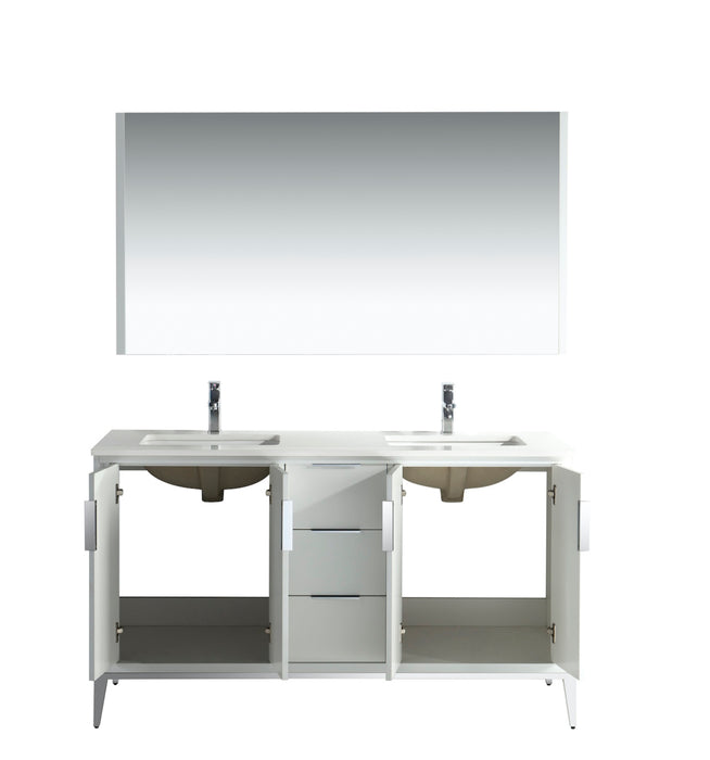 KD99GW ,60″ DOUBLE SINK, GLOSS WHITE VANITY WITH QUARTZ COUNTER TOP