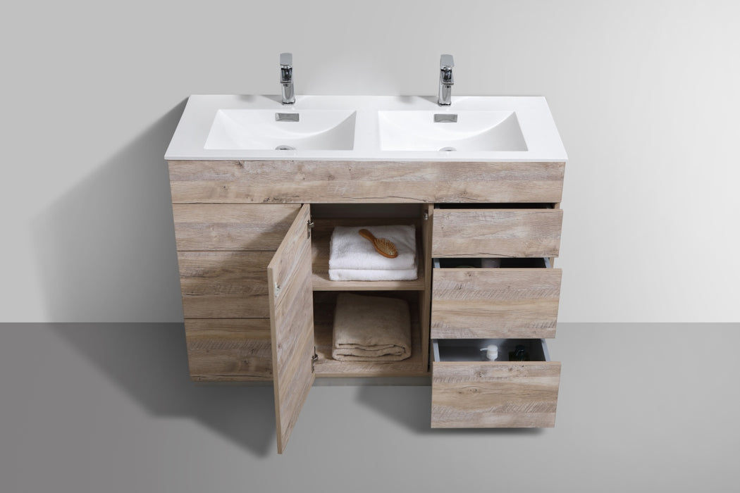 KFM48",Double Sink, Nature Wood , Floor Standing Modern Bathroom Vanity