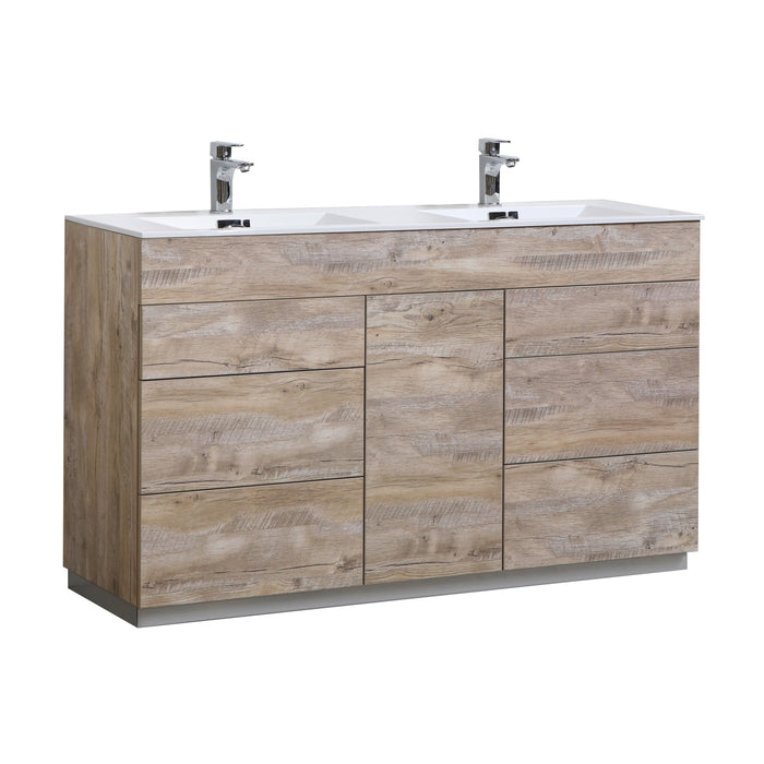 KFM60" Nature Wood, Double Sink, Floor Standing Modern Bathroom Vanity