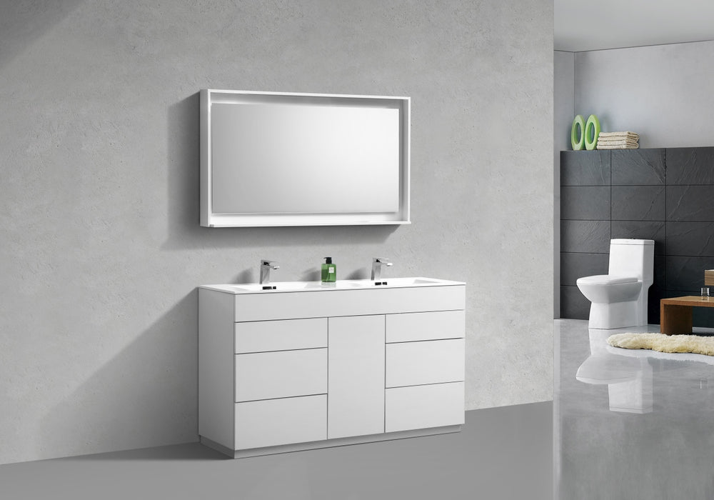 KFM60" High Gloss White, Double Sink, Floor Standing Modern Bathroom Vanity