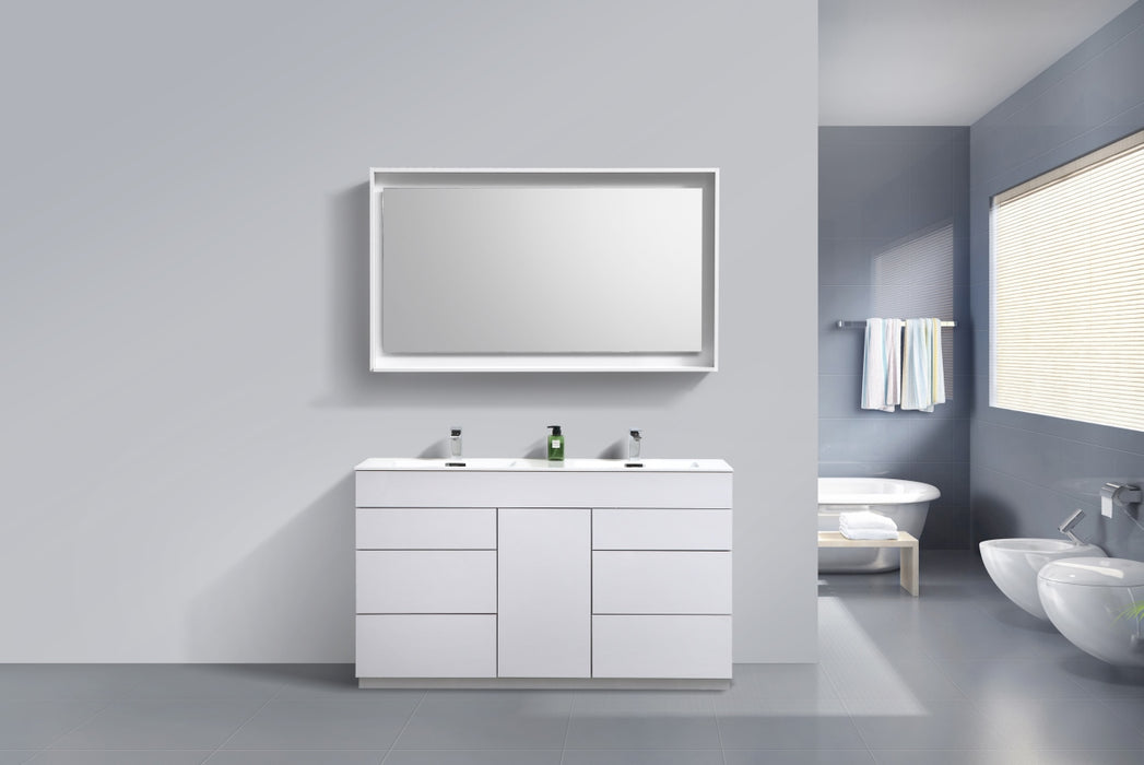 KFM60" High Gloss White, Double Sink, Floor Standing Modern Bathroom Vanity