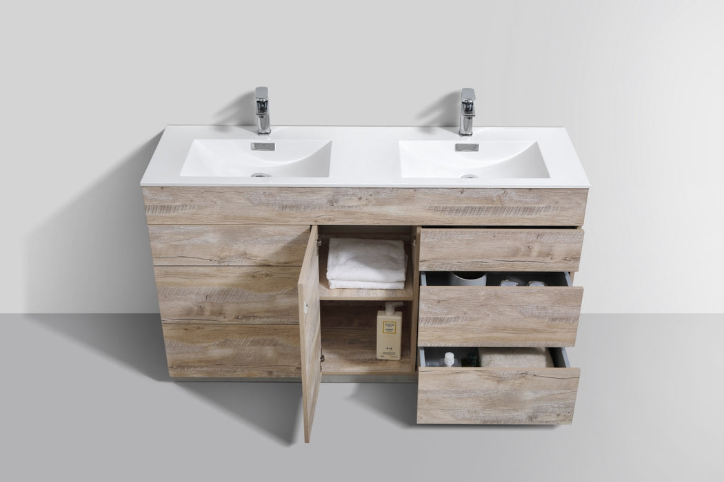 KFM60" Nature Wood, Double Sink, Floor Standing Modern Bathroom Vanity