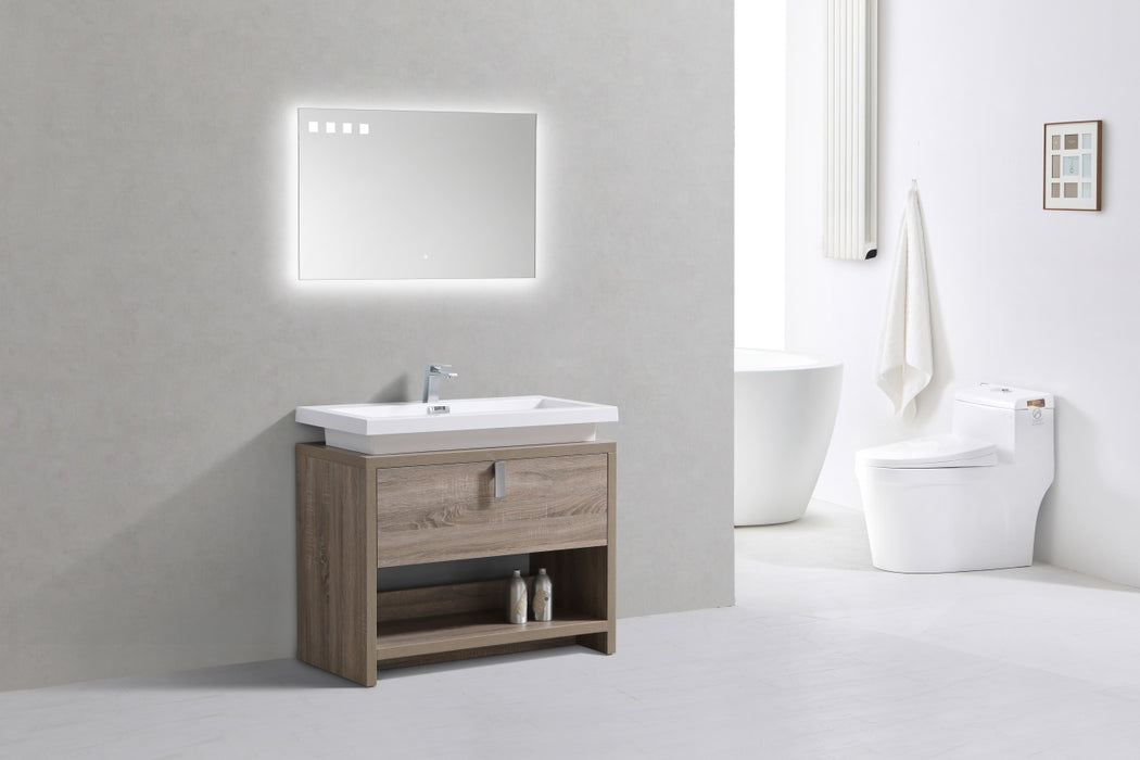 L1000- 40" HAVANA OAK, Floor Standing Modern Bathroom vanity With Cubby Hole