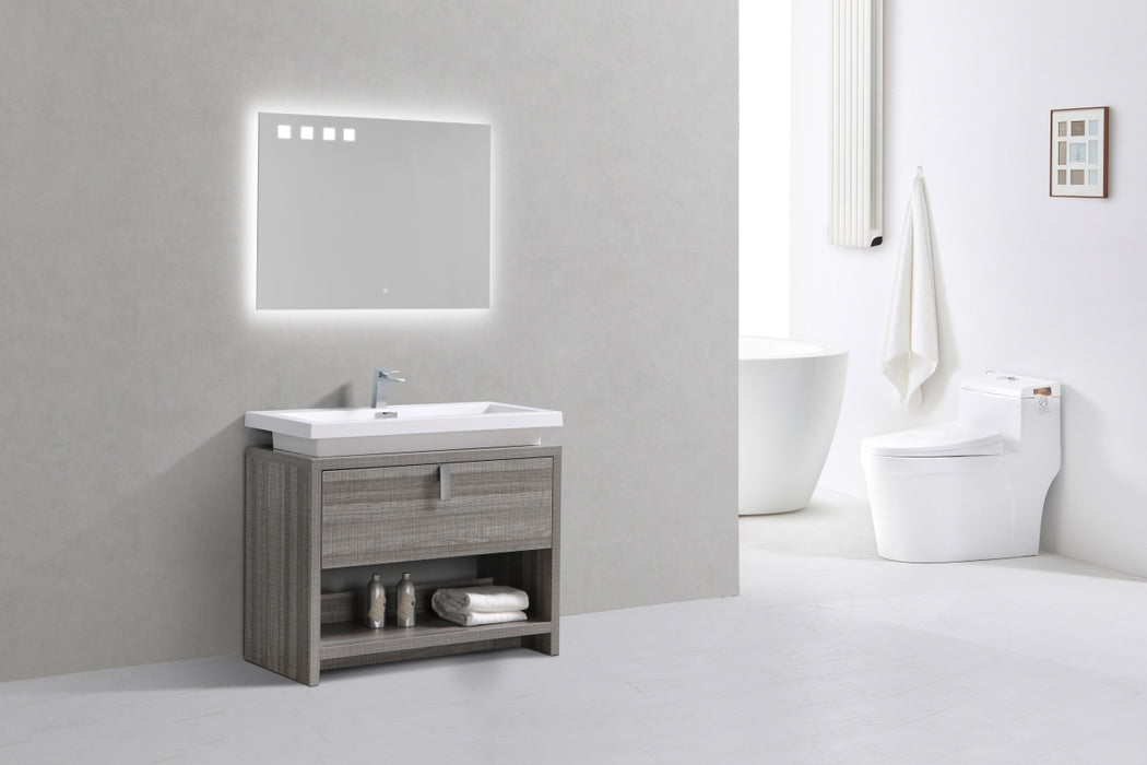 L1000- 40" HIGH GLOSS ASH GREY, Floor Standing Modern Bathroom vanity With Cubby Hole