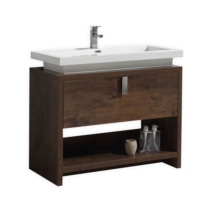 LEVI- 40" Rose Wood, Floor Standing Modern Bathroom vanity With Cubby Hole - Construction Commodities Supply Inc.