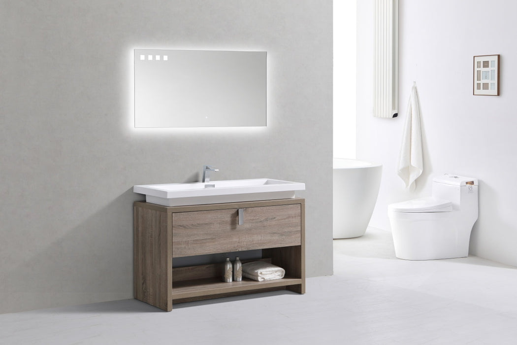LEVI- 48" Butternut, Floor Standing Modern bathroom Vanity With Cubby Hole - Construction Commodities Supply Inc.