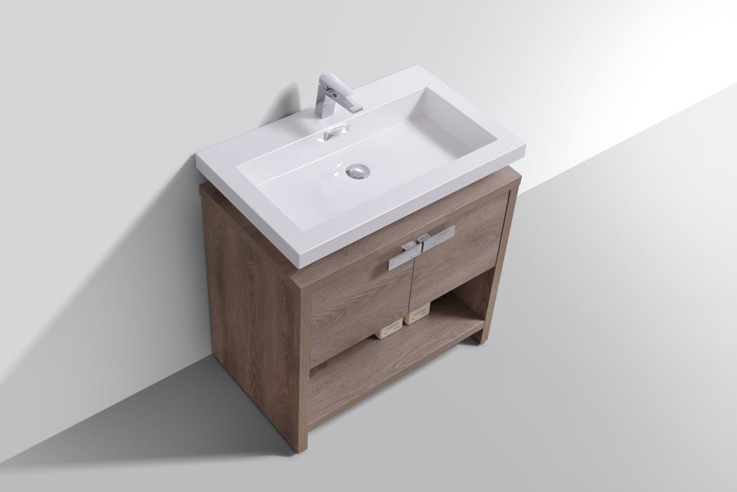 LEVI - 32" Butternut, Floor Standing Modern Bathroom Vanity With Cubby Hole - Construction Commodities Supply Inc.