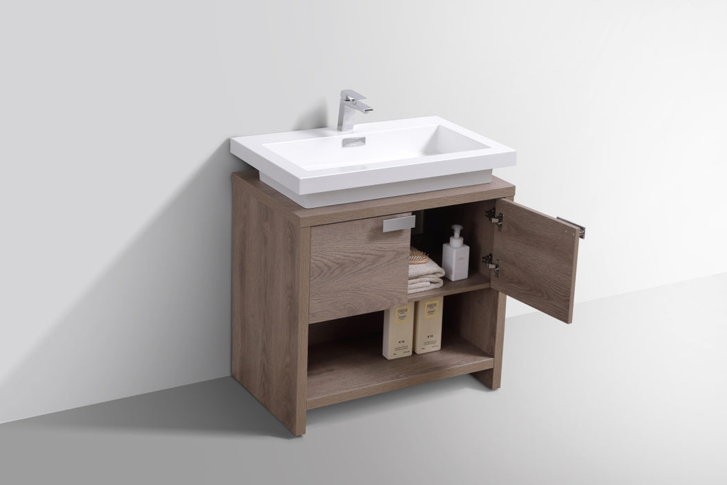 LEVI - 32" Butternut, Floor Standing Modern Bathroom Vanity With Cubby Hole - Construction Commodities Supply Inc.