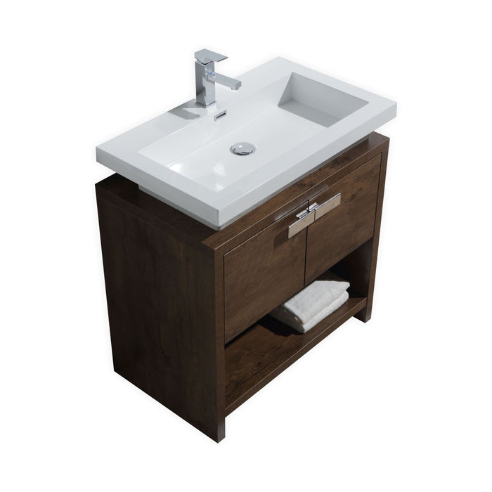 LEVI - 32" Rose Wood, Floor Standing Modern Bathroom Vanity With Cubby Hole - Construction Commodities Supply Inc.