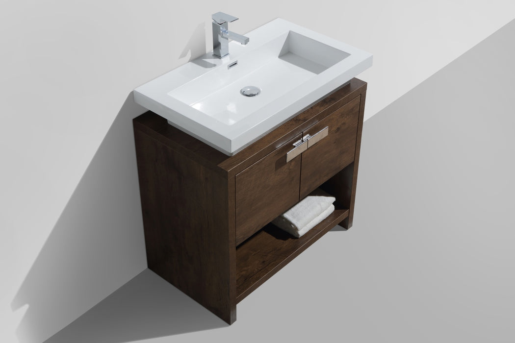 LEVI - 32" Rose Wood, Floor Standing Modern Bathroom Vanity With Cubby Hole - Construction Commodities Supply Inc.