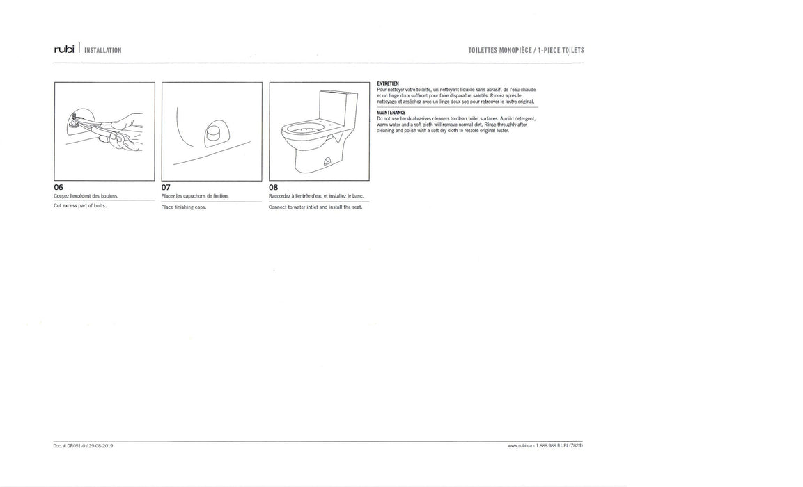 RUBI-RCM122BL, One Piece White Dual Flush Toilet. ** PICK UP IN STORE ONLY ** - Construction Commodities Supply Inc.