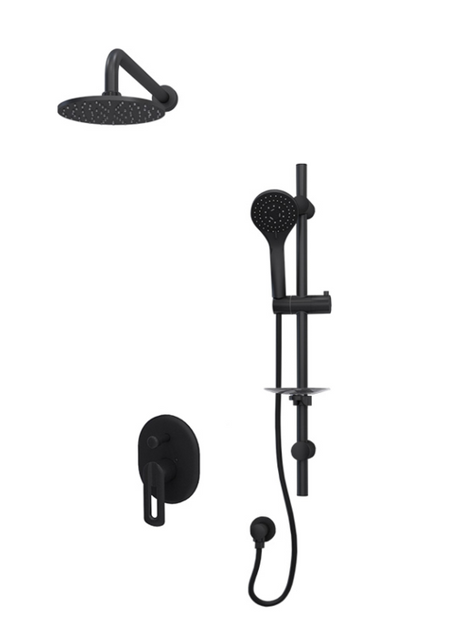 Rubi,  Myrto -  Black Shower Set, Pressure Balanced, 8" Round Shower head