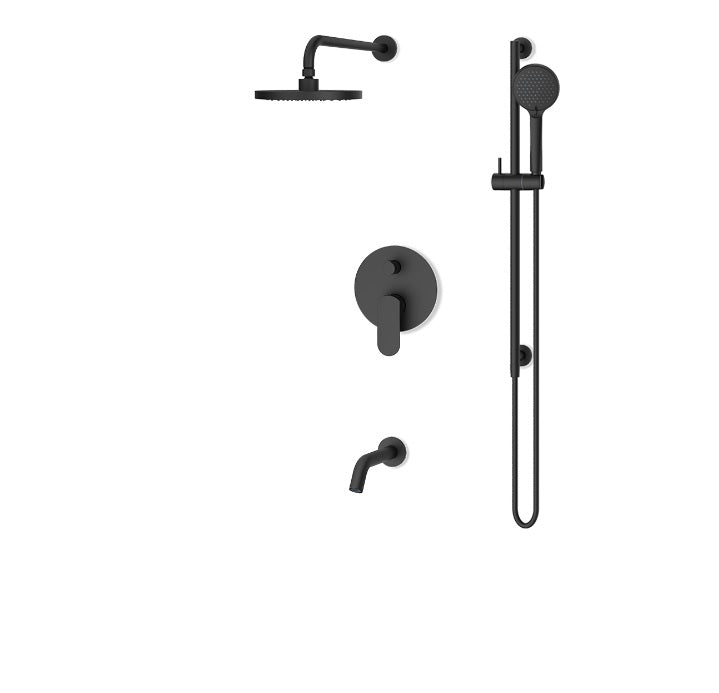 FLUID- Wisdom Series Shower Head, Hand Shower and Tub Spout + Control valve, Matte Black