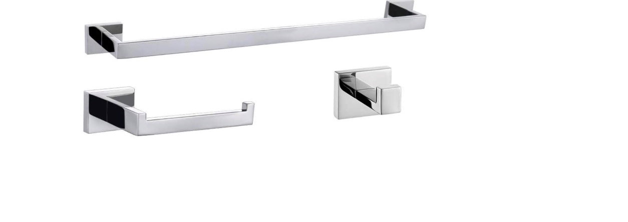 3 Piece Bathroom Accessory in Chrome (22" Towel Bar, Tower Ring, Toilet paper holder)